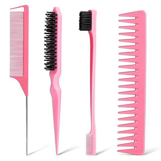 4Pcs Hair Brush and Comb Set Plastic
